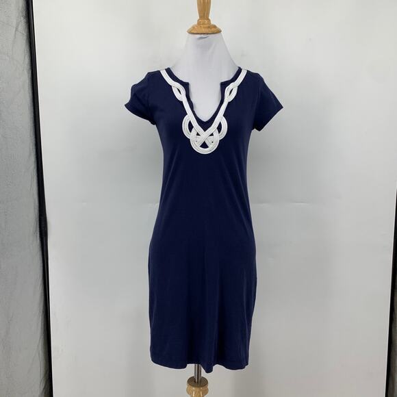 Lilly Pulitzer Dress Womens XS Extra Small Navy White Pima Cotton Rope Detail - Picture 2 of 13